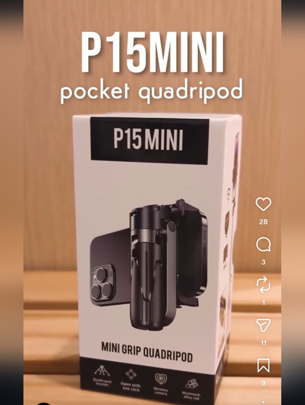 P15Mini Universal Black Quadripod Phone Holder Stand for Smartphones NIB - Picture 3 of 7